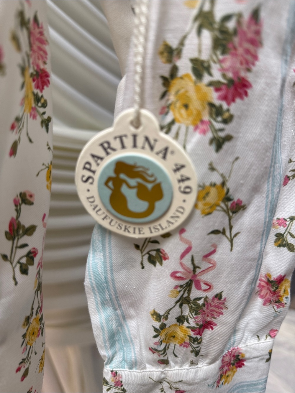 Spartina 449 White Floral Stripe Button-Up Top - Picture 7 of 7